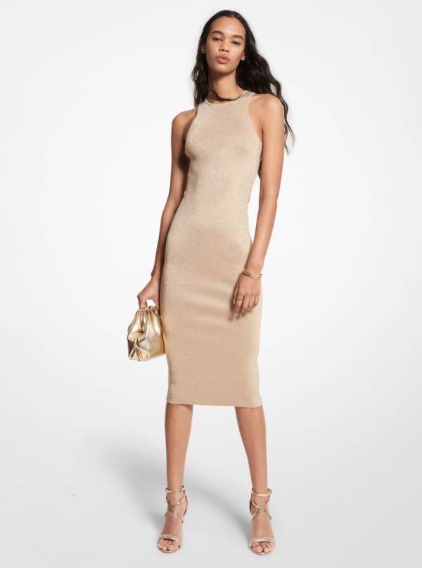 Damske Saty Michael Kors Metallic Stretch Viscose Tank Zlate - Oblecenie Michael Kors Obchod | DTSAF-9713